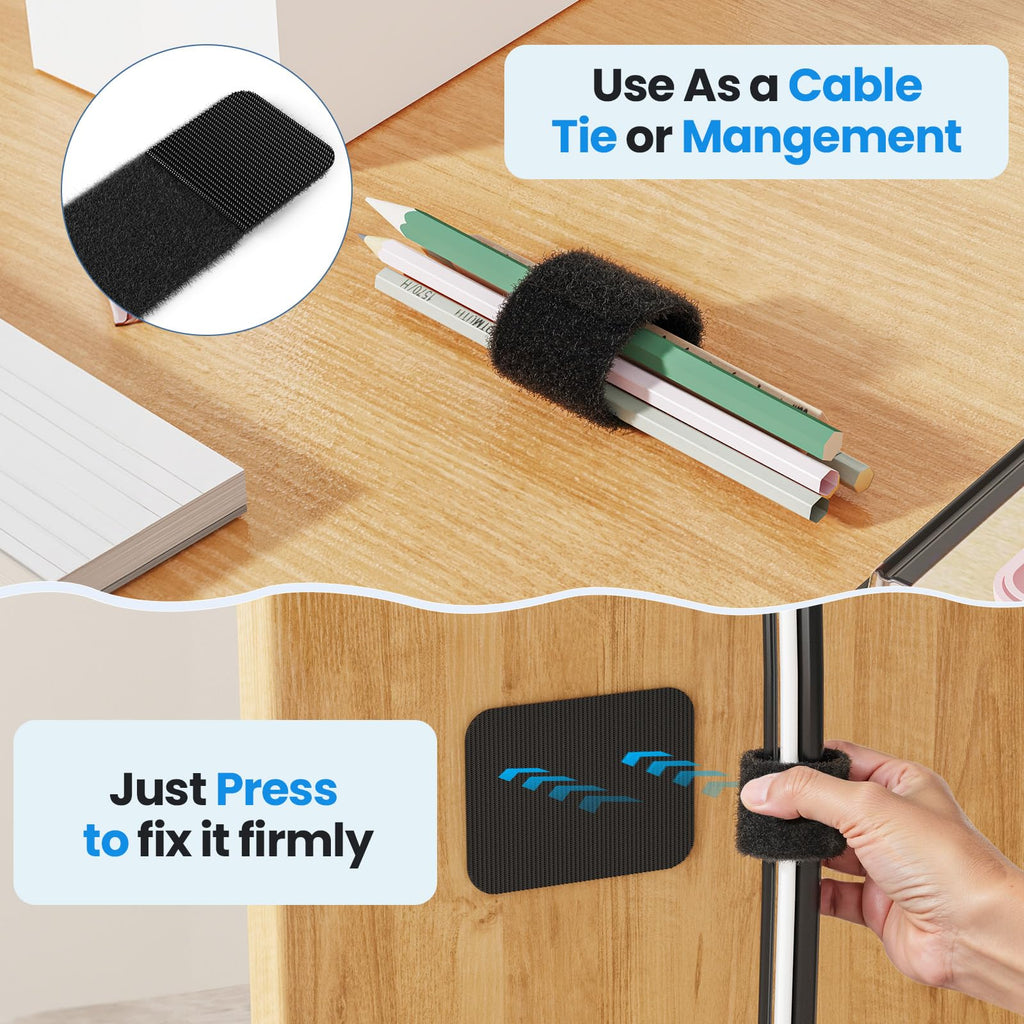 Kabelmanagement unter dem Schreibtisch, 【Haltert 15 Kabel】【Ultra-Haftung】 Kabelhalter Selbstklebend, verstellbarer langer Kabelbinder, Wiederverwendbarer Kabelclip-Versteck, 20 Paar