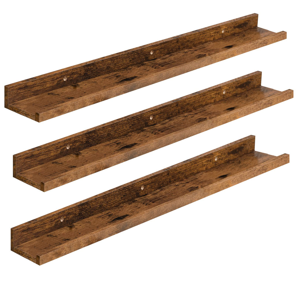 HOOBRO Wandregale, Schweberegale, Regal Wand 3er-Set, 90 cm Hängeregale mit erhöhten Kanten, Regalbrett für Badezimmer, Schlafzimmer, Küche, Büro, Wohnzimmerdekoration, Vintagebraun EBF90BJ01