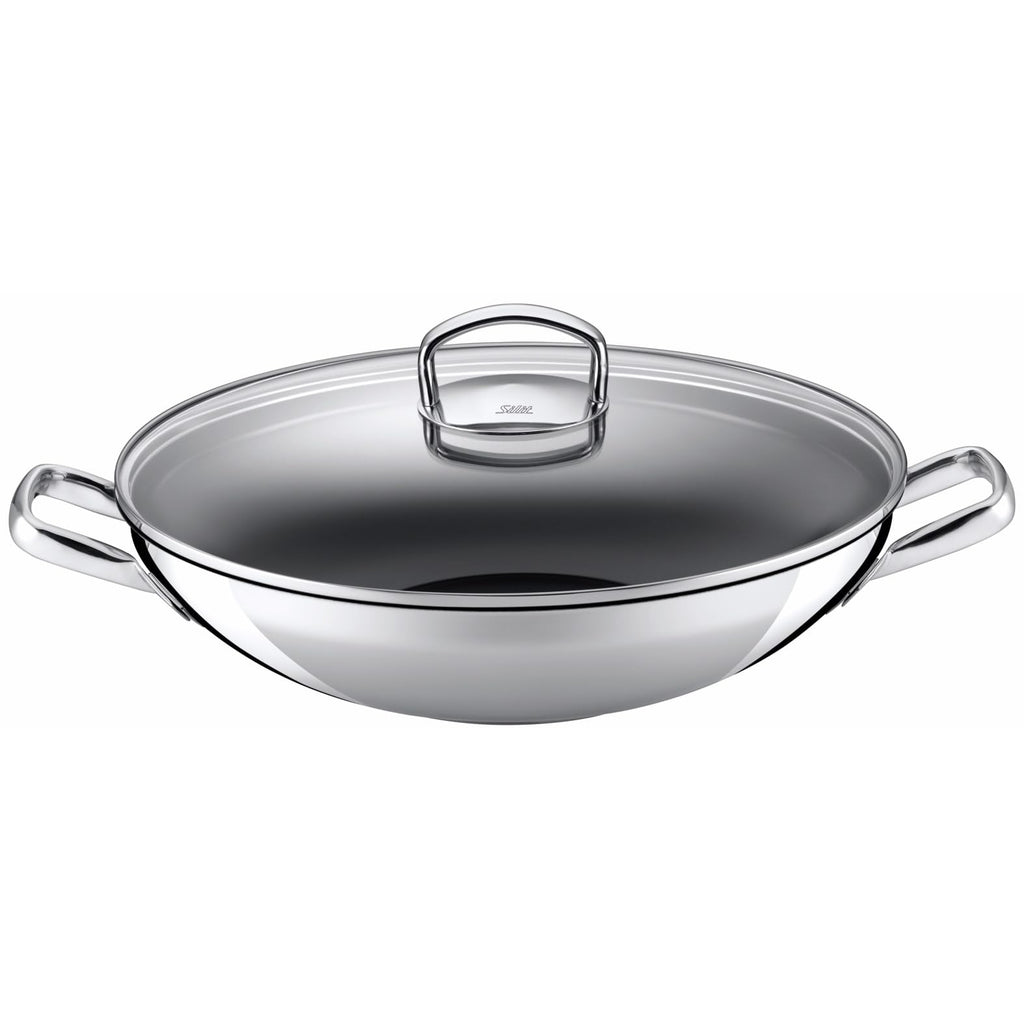 Silit Hongkong Wokpfanne Induktion 36 cm, mit Glasdeckel, CeraProtect keramische Antihaftversiegelung, Edelstahl Wok beschichtet, für alle Herdarten geeignet