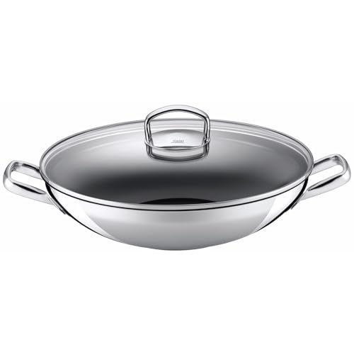Silit Hongkong Wokpfanne Induktion 36 cm, mit Glasdeckel, CeraProtect keramische Antihaftversiegelung, Edelstahl Wok beschichtet, für alle Herdarten geeignet