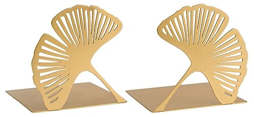 Moses. libri_x Buchstütze Gingko 2er Set, Dekoratives Buchständer-Set aus Metall in Gold, Goldene Buchstützen mit Cut-Out Look