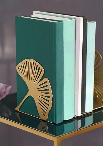 Moses. libri_x Buchstütze Gingko 2er Set, Dekoratives Buchständer-Set aus Metall in Gold, Goldene Buchstützen mit Cut-Out Look
