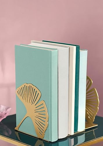 Moses. libri_x Buchstütze Gingko 2er Set, Dekoratives Buchständer-Set aus Metall in Gold, Goldene Buchstützen mit Cut-Out Look