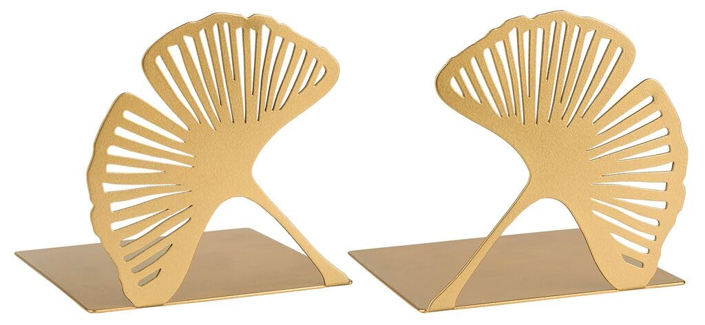 Moses. libri_x Buchstütze Gingko 2er Set, Dekoratives Buchständer-Set aus Metall in Gold, Goldene Buchstützen mit Cut-Out Look