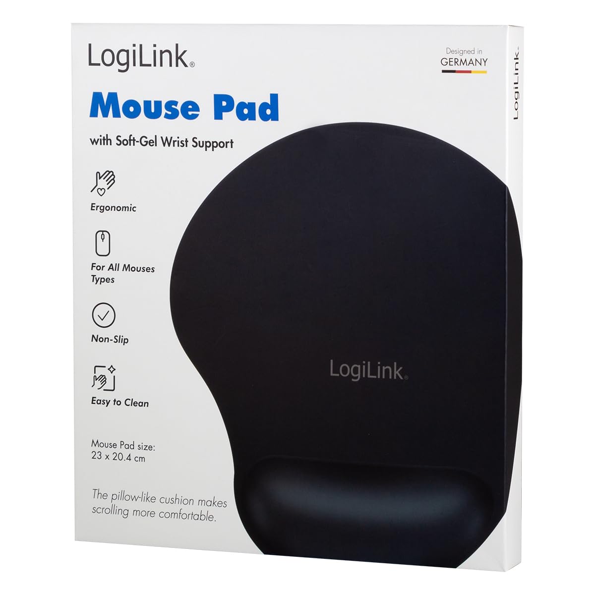 LogiLink ID-0027 Mauspad mit Silikon Gel Handauflage, schwarz