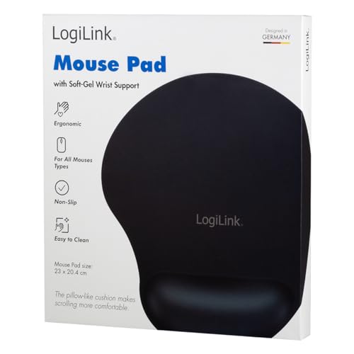 LogiLink ID-0027 Mauspad mit Silikon Gel Handauflage, schwarz