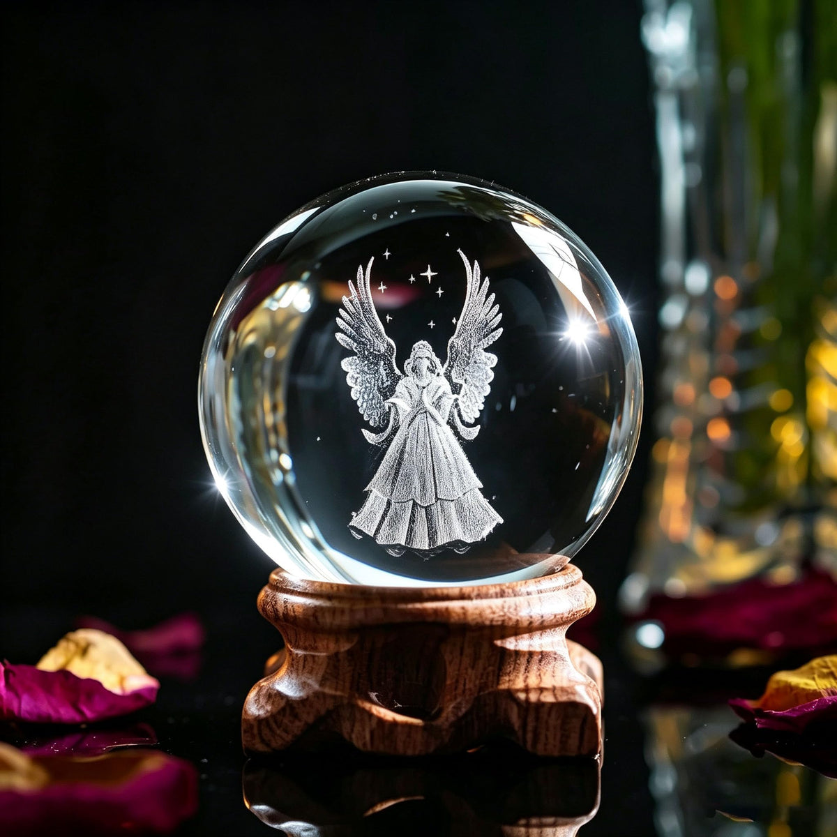 60mm 3D Engel Kristallkugel Schutzangel Figur Kristall Briefbeschwerer