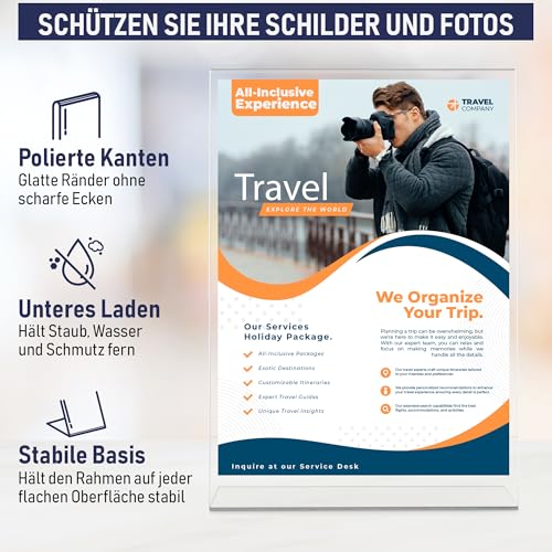 Dasher Products Schilderhalter mit abgeschrägter Rückwand, A4 Premium Portrait Werbetafel, Tisch Aufsteller, Rahmen im Staffelei-Stil, Plastik Broschürenhalter für Haus, Büro, Geschäft, Laden
