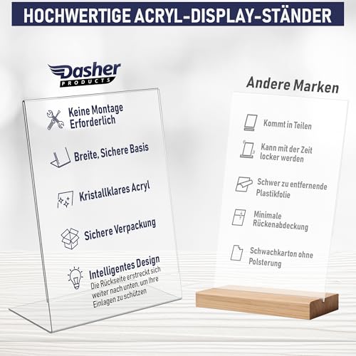 Dasher Products Schilderhalter mit abgeschrägter Rückwand, A4 Premium Portrait Werbetafel, Tisch Aufsteller, Rahmen im Staffelei-Stil, Plastik Broschürenhalter für Haus, Büro, Geschäft, Laden