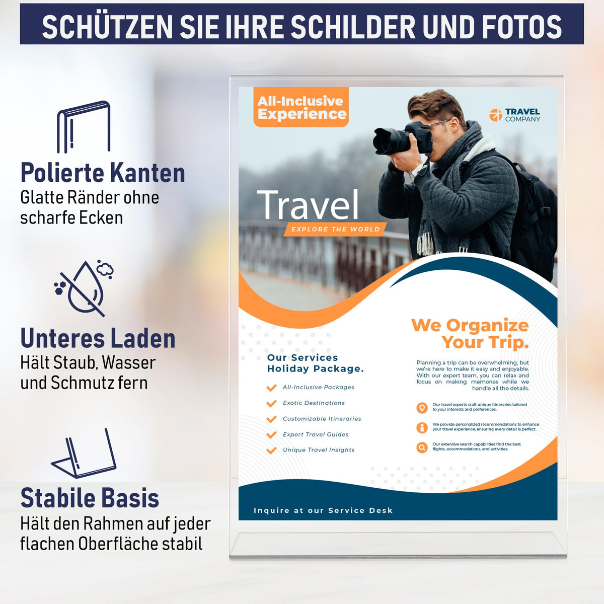 Dasher Products Schilderhalter mit abgeschrägter Rückwand, A4 Premium Portrait Werbetafel, Tisch Aufsteller, Rahmen im Staffelei-Stil, Plastik Broschürenhalter für Haus, Büro, Geschäft, Laden