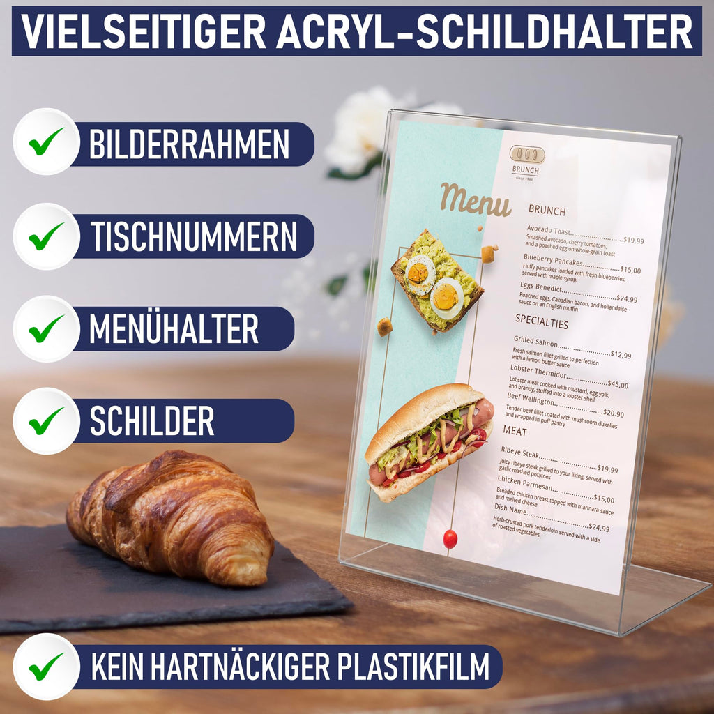 Dasher Products Schilderhalter mit abgeschrägter Rückwand, A4 Premium Portrait Werbetafel, Tisch Aufsteller, Rahmen im Staffelei-Stil, Plastik Broschürenhalter für Haus, Büro, Geschäft, Laden