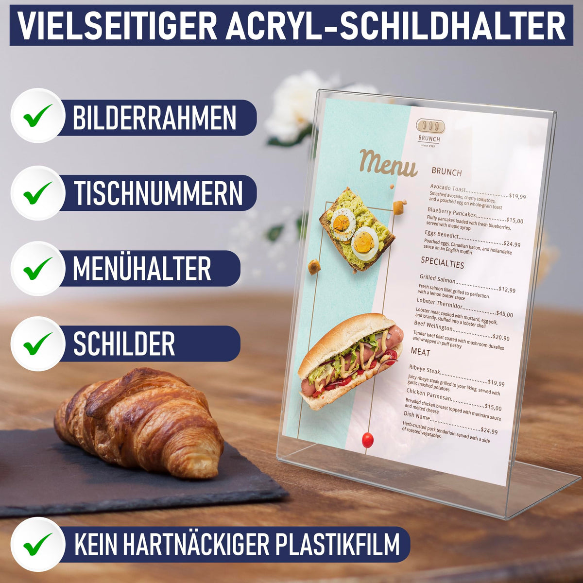 Dasher Products Schilderhalter mit abgeschrägter Rückwand, A4 Premium Portrait Werbetafel, Tisch Aufsteller, Rahmen im Staffelei-Stil, Plastik Broschürenhalter für Haus, Büro, Geschäft, Laden