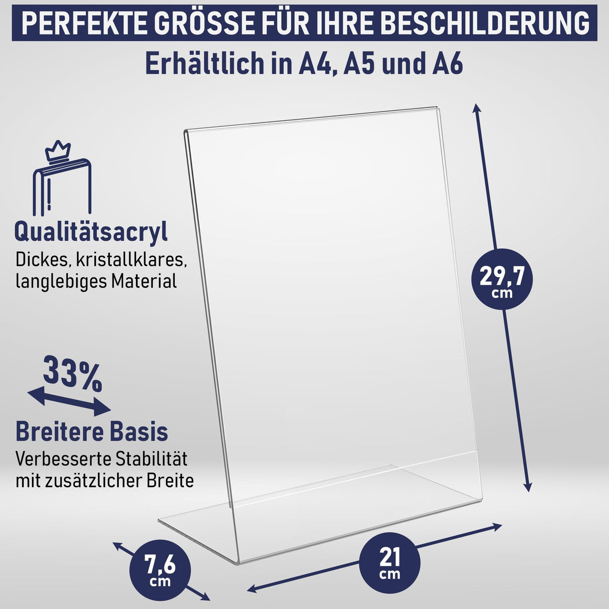 Dasher Products Schilderhalter mit abgeschrägter Rückwand, A4 Premium Portrait Werbetafel, Tisch Aufsteller, Rahmen im Staffelei-Stil, Plastik Broschürenhalter für Haus, Büro, Geschäft, Laden