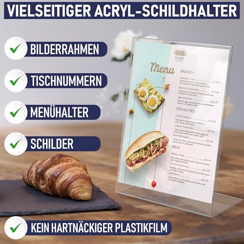 Dasher Products Schilderhalter mit abgeschrägter Rückwand, A4 Premium Portrait Werbetafel, Tisch Aufsteller, Rahmen im Staffelei-Stil, Plastik Broschürenhalter für Haus, Büro, Geschäft, Laden