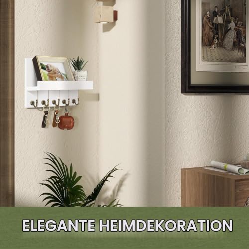 Rebee Vision Schlüsselbrett mit Ablage, Post-Organizer Schlüsselhalter Wandhalterung, 5 Schlüsselhaken, dekorative Heimdekoration im Bauernhaus-Stil für Wohnzimmer, Flur & Eingang, weiß
