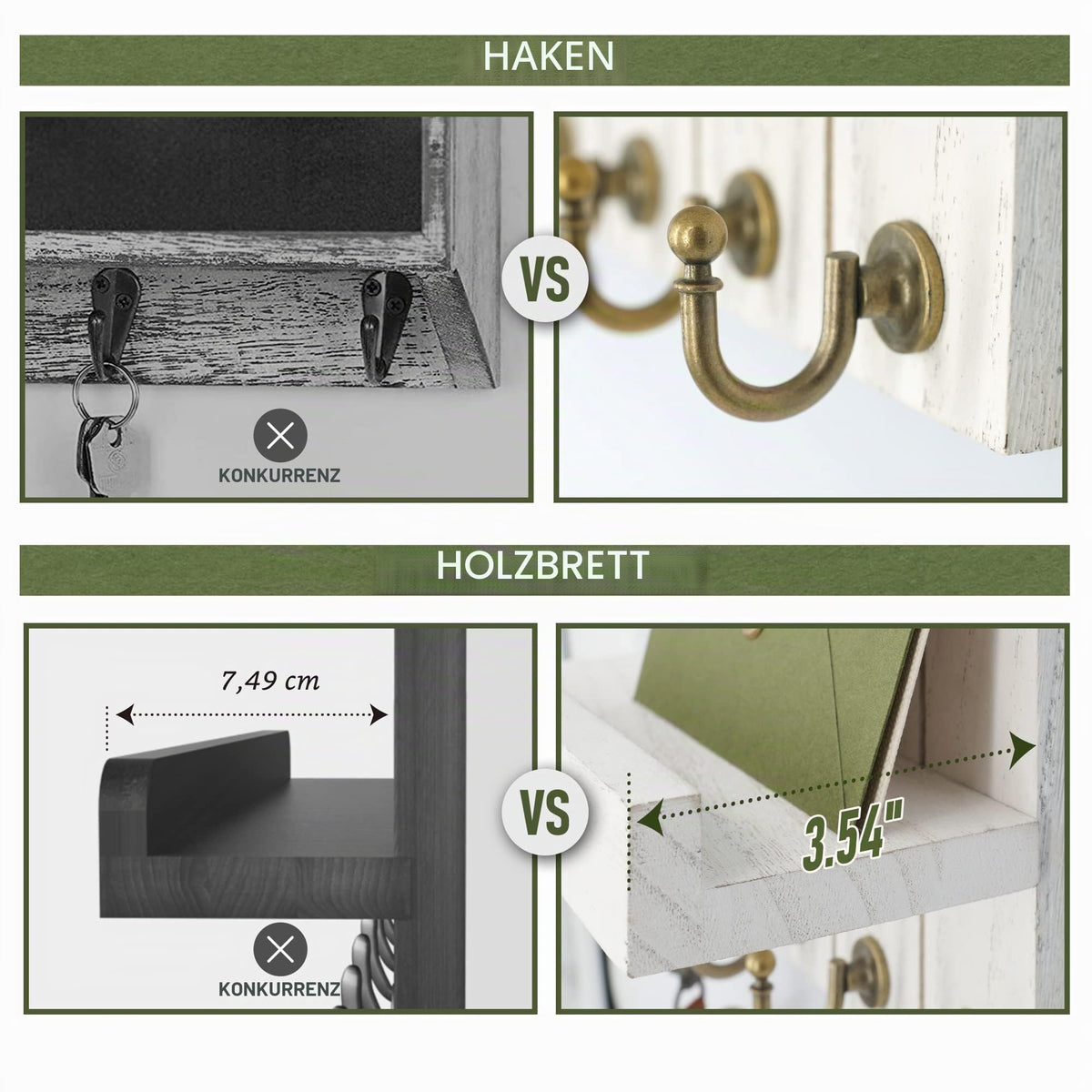 Rebee Vision Schlüsselbrett mit Ablage, Post-Organizer Schlüsselhalter Wandhalterung, 5 Schlüsselhaken, dekorative Heimdekoration im Bauernhaus-Stil für Wohnzimmer, Flur & Eingang, weiß