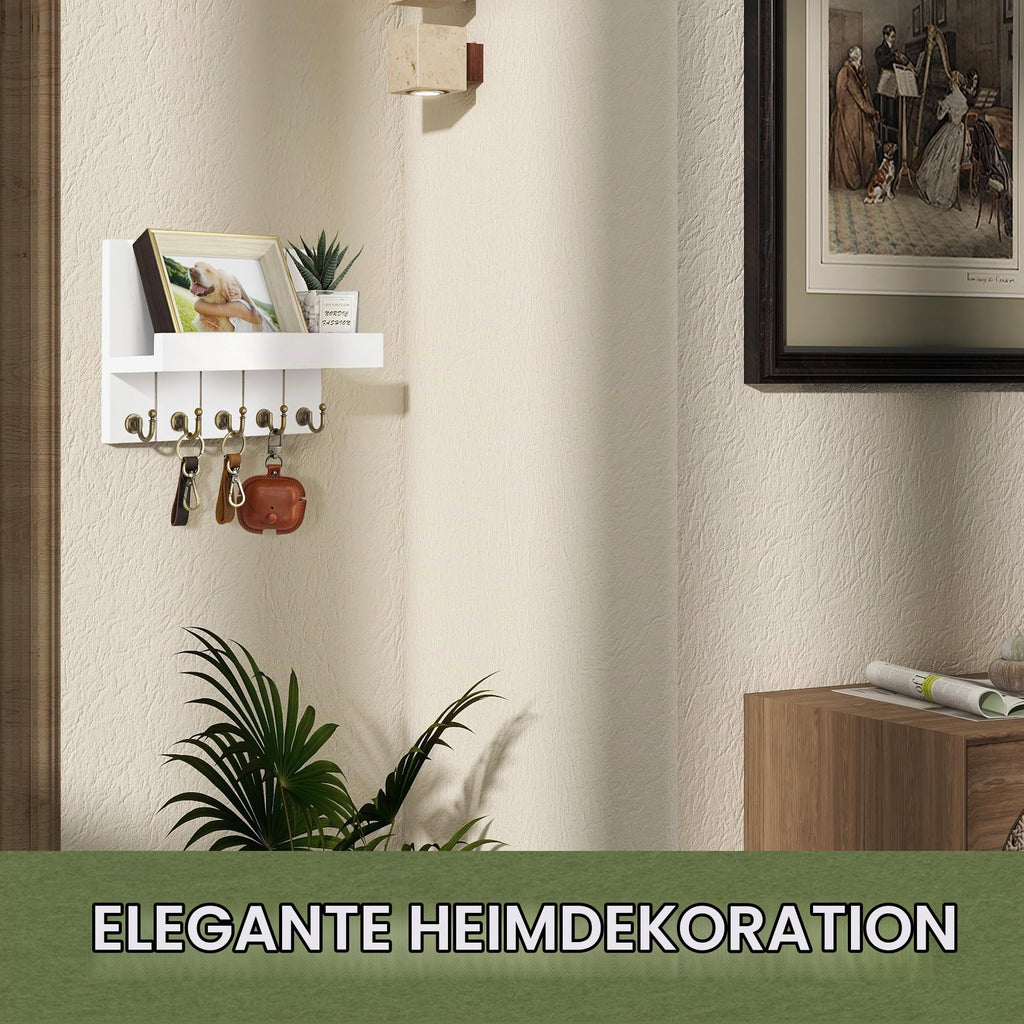 Rebee Vision Schlüsselbrett mit Ablage, Post-Organizer Schlüsselhalter Wandhalterung, 5 Schlüsselhaken, dekorative Heimdekoration im Bauernhaus-Stil für Wohnzimmer, Flur & Eingang, weiß
