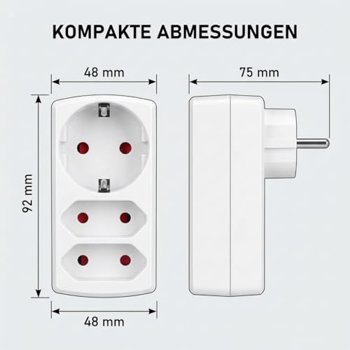 Aigostar Mehrfachsteckdose 3-Fach Steckdosenadapter, 2 Euro +1 Schuko Steckdose Kindersicherung, doppelstecker für steckdose,Weiß