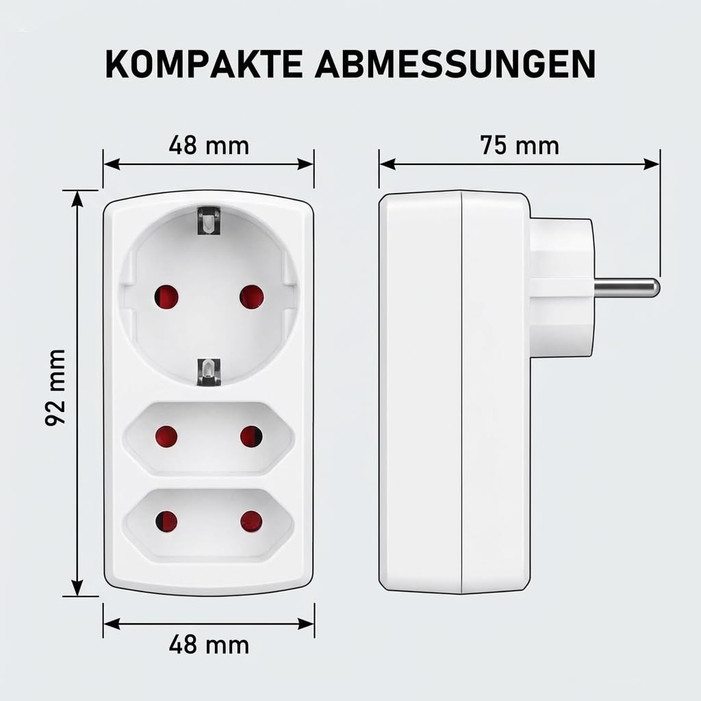Aigostar Mehrfachsteckdose 3-Fach Steckdosenadapter, 2 Euro +1 Schuko Steckdose Kindersicherung, doppelstecker für steckdose,Weiß