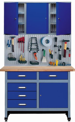 Küpper Sparset 70424-7, 120 cm, ultramarinblau, Werkbank, Hängeschrank, Lochwand