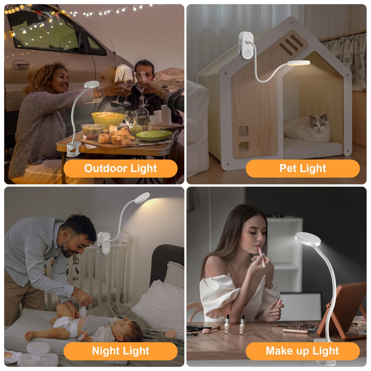 61 LED Akku Leselampe Bett –【3 Farbmodi & 10 Helligkeiten】 2000mAh Klemmlampe mit USB-C, 40cm Flexibler Schwanenhals, Buchlampe, Klemmleuchte für Schlafzimmer, Schreibtisch & Camping