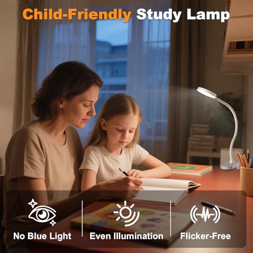 61 LED Akku Leselampe Bett –【3 Farbmodi & 10 Helligkeiten】 2000mAh Klemmlampe mit USB-C, 40cm Flexibler Schwanenhals, Buchlampe, Klemmleuchte für Schlafzimmer, Schreibtisch & Camping