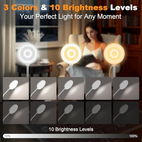 61 LED Akku Leselampe Bett –【3 Farbmodi & 10 Helligkeiten】 2000mAh Klemmlampe mit USB-C, 40cm Flexibler Schwanenhals, Buchlampe, Klemmleuchte für Schlafzimmer, Schreibtisch & Camping