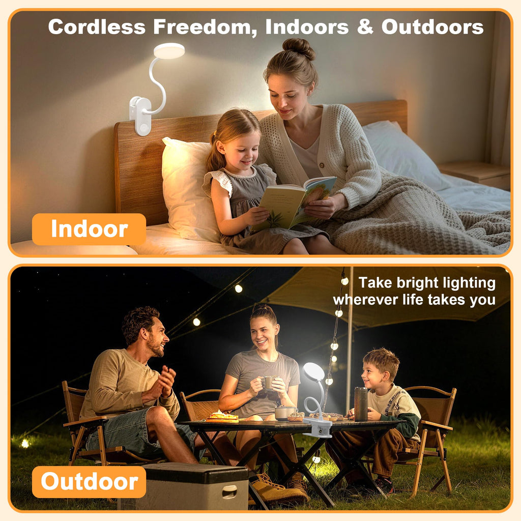 61 LED Akku Leselampe Bett –【3 Farbmodi & 10 Helligkeiten】 2000mAh Klemmlampe mit USB-C, 40cm Flexibler Schwanenhals, Buchlampe, Klemmleuchte für Schlafzimmer, Schreibtisch & Camping
