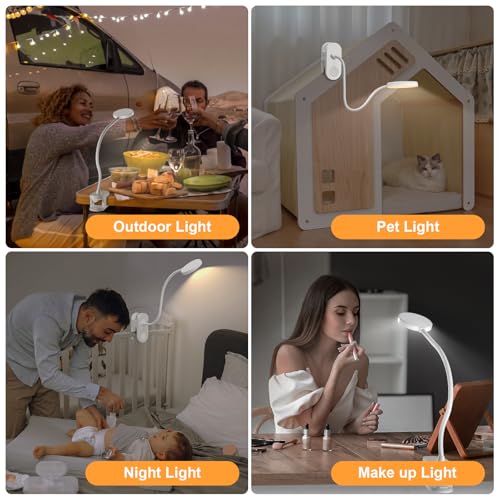 61 LED Akku Leselampe Bett –【3 Farbmodi & 10 Helligkeiten】 2000mAh Klemmlampe mit USB-C, 40cm Flexibler Schwanenhals, Buchlampe, Klemmleuchte für Schlafzimmer, Schreibtisch & Camping