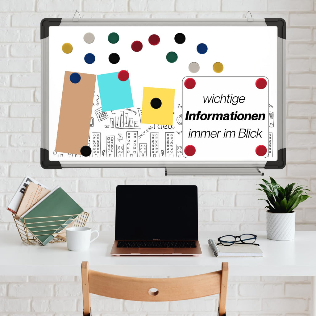 Starke Magnete für Whiteboard, Kühlschrank und Pinnwand, 60 Bunte Magnete Ø 24 mm, perfekt für Magnettafel, Magnetwand und Flipchart, runde kleine Tafelmagnete in 6 Farben