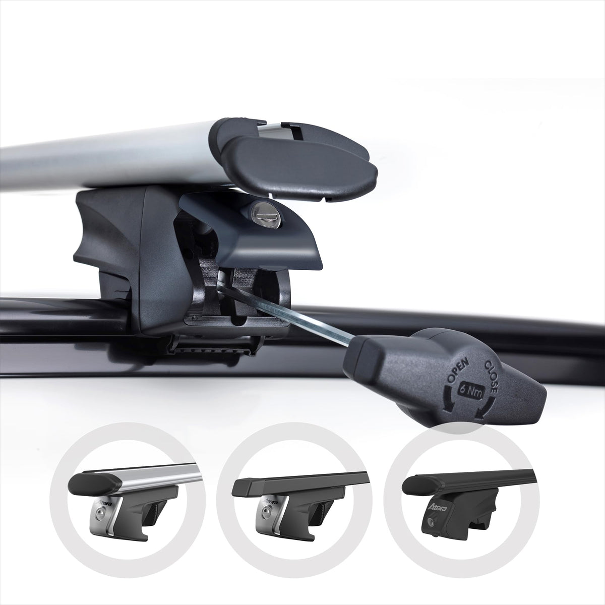Atera 048522 PKW Dachträger Signo RTD - Alu Aero Profil silber - für Autos mit aufliegender Dachreling - 122 cm