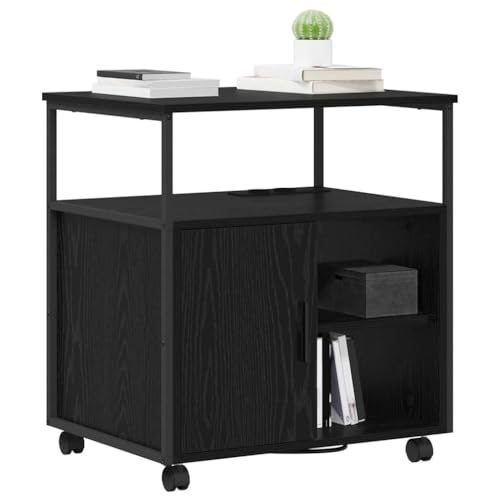 Büroschrank Schwarze Eiche 61x46x67 cm mit Ladestation mobiler Aufbewahrungsschrank aus Holzwerkstoff Modernes Design Robustheit für Homeoffice Wohnzimmer Flur
