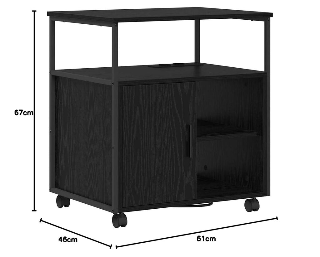 Büroschrank Schwarze Eiche 61x46x67 cm mit Ladestation mobiler Aufbewahrungsschrank aus Holzwerkstoff Modernes Design Robustheit für Homeoffice Wohnzimmer Flur