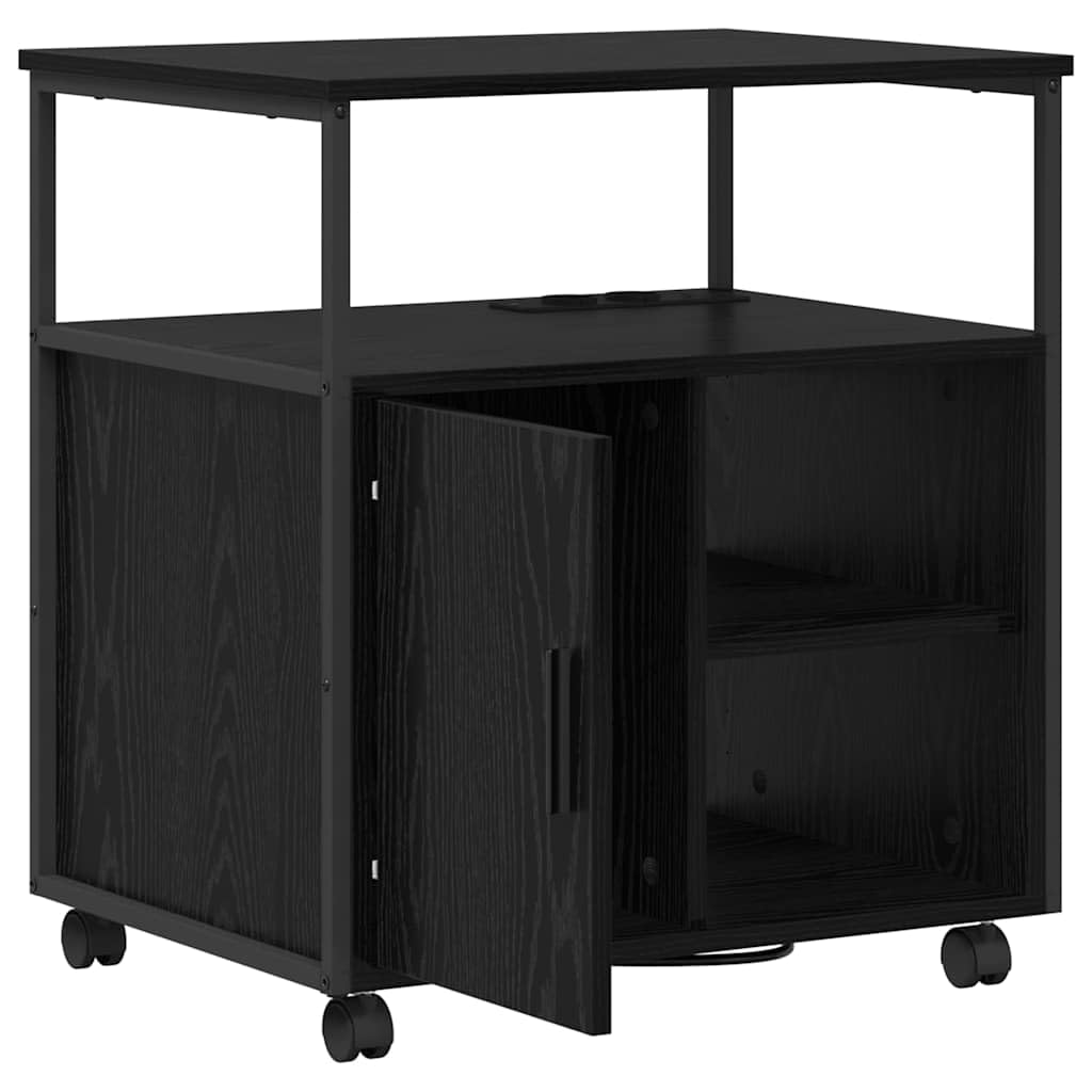 Büroschrank Schwarze Eiche 61x46x67 cm mit Ladestation mobiler Aufbewahrungsschrank aus Holzwerkstoff Modernes Design Robustheit für Homeoffice Wohnzimmer Flur