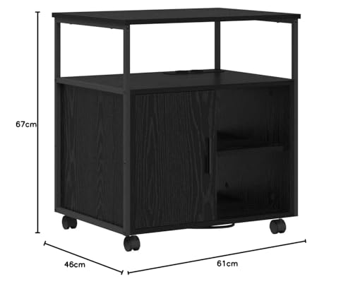 Büroschrank Schwarze Eiche 61x46x67 cm mit Ladestation mobiler Aufbewahrungsschrank aus Holzwerkstoff Modernes Design Robustheit für Homeoffice Wohnzimmer Flur