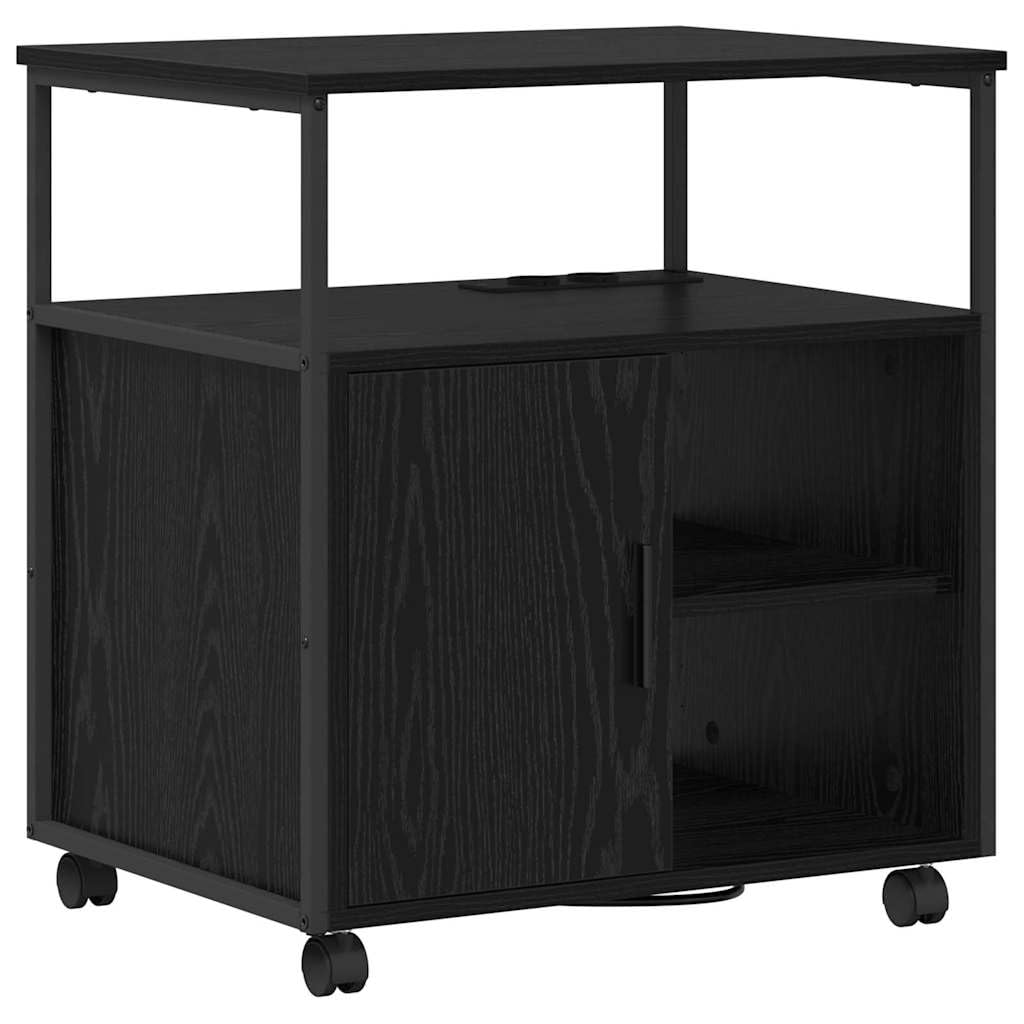 Büroschrank Schwarze Eiche 61x46x67 cm mit Ladestation mobiler Aufbewahrungsschrank aus Holzwerkstoff Modernes Design Robustheit für Homeoffice Wohnzimmer Flur