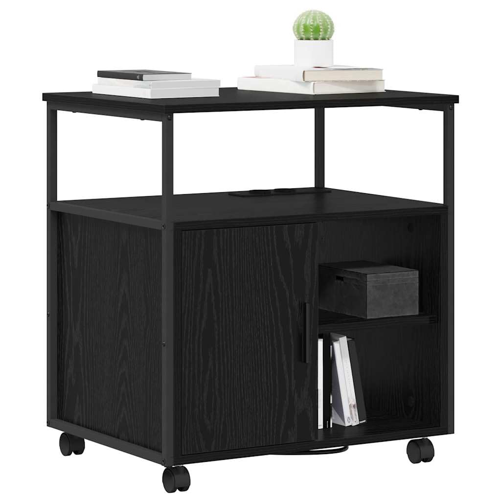 Büroschrank Schwarze Eiche 61x46x67 cm mit Ladestation mobiler Aufbewahrungsschrank aus Holzwerkstoff Modernes Design Robustheit für Homeoffice Wohnzimmer Flur