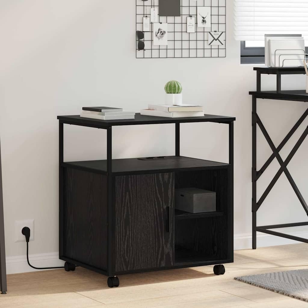 Büroschrank Schwarze Eiche 61x46x67 cm mit Ladestation mobiler Aufbewahrungsschrank aus Holzwerkstoff Modernes Design Robustheit für Homeoffice Wohnzimmer Flur
