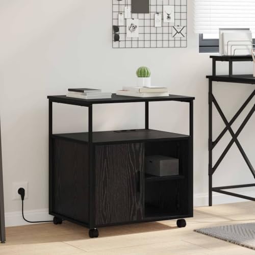 Büroschrank Schwarze Eiche 61x46x67 cm mit Ladestation mobiler Aufbewahrungsschrank aus Holzwerkstoff Modernes Design Robustheit für Homeoffice Wohnzimmer Flur