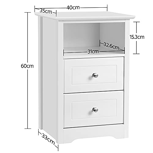 Yaheetech Nachttisch Nachtschrank Schlichte Nachtkommode mit 2 Schubladen und 1 offener Ablage Holz Beistelltisch Telefontisch für Schlafzimmer/Wohnzimmer, Weiß