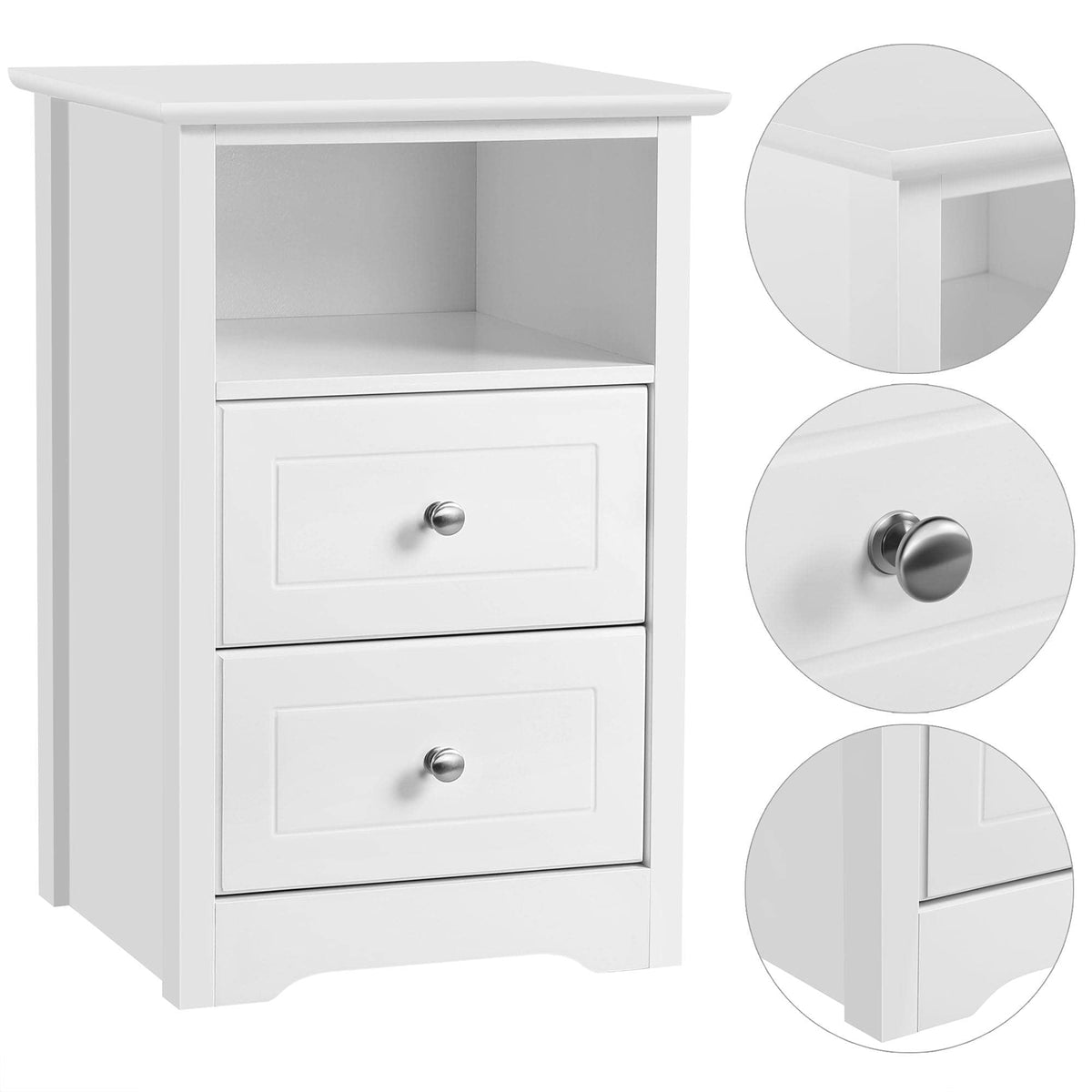 Yaheetech Nachttisch Nachtschrank Schlichte Nachtkommode mit 2 Schubladen und 1 offener Ablage Holz Beistelltisch Telefontisch für Schlafzimmer/Wohnzimmer, Weiß