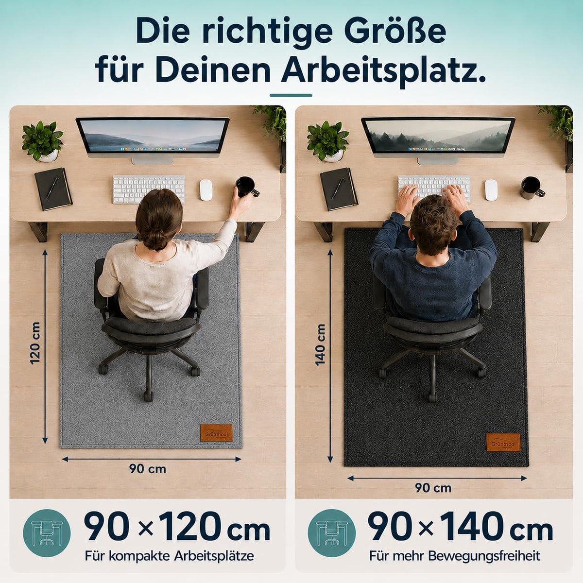 Bodenschutzmatte für Bürostuhl aus Vlies, 90x140, schützt Böden, rutschfest