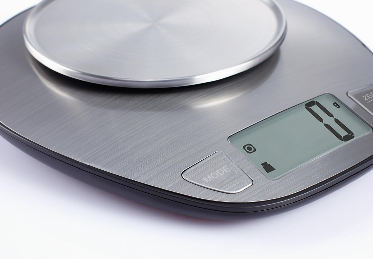 EXZACT Digitale Küchenwaage Edelstahl - Elektronische Kochwaage mit Abnehmbarer Schüssel zum Backen und Kochen - Tara-Funktion - Max 5 kgs - küchenwaage mit schüssel