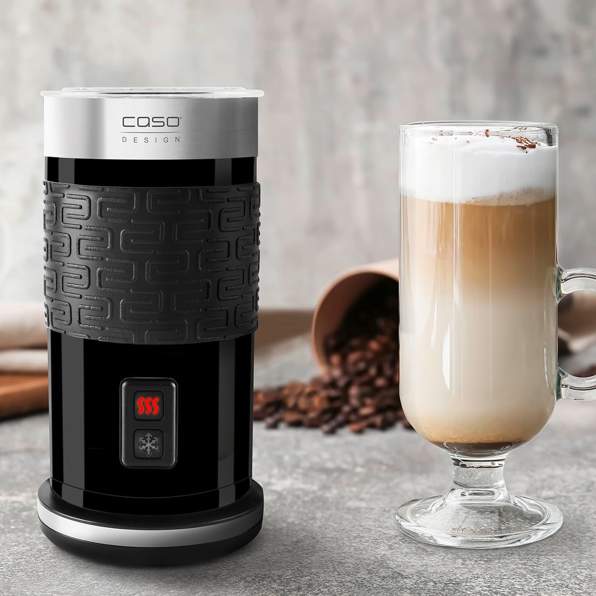Caso Fomini Crema Design Milchaufschäumer,Testurteil Sehr Gut, für cremigen Milchschaum kalt und heiß, ideal für Latte Macciato, Kakao, hochwertiges Gehäuse
