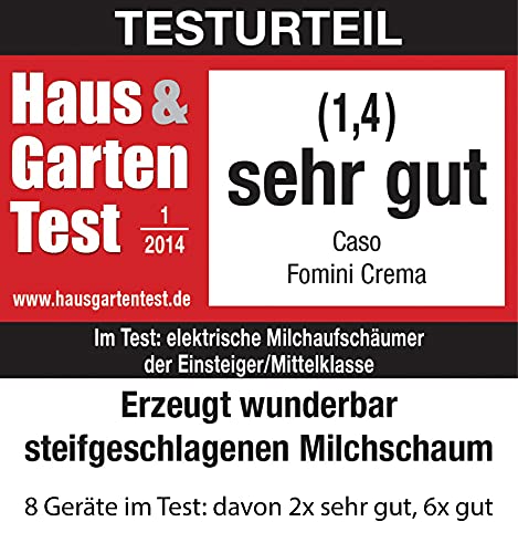 Caso Fomini Crema Design Milchaufschäumer,Testurteil Sehr Gut, für cremigen Milchschaum kalt und heiß, ideal für Latte Macciato, Kakao, hochwertiges Gehäuse