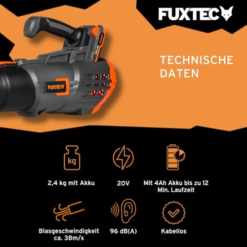 FUXTEC 20V Akku-Laubbläser FX-E1LB20SET1 • 38 m/s • mit 4Ah Akku