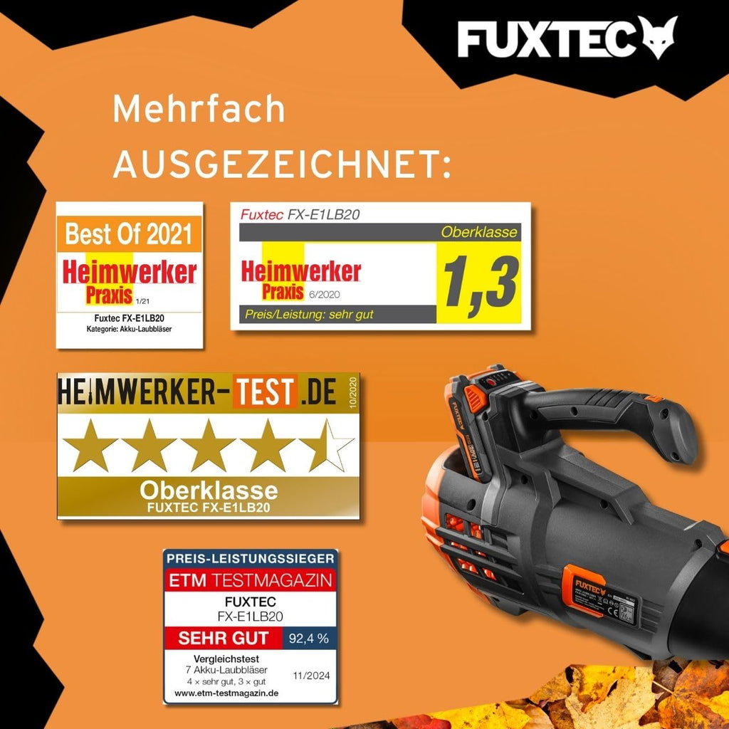 FUXTEC 20V Akku-Laubbläser FX-E1LB20SET1 • 38 m/s • mit 4Ah Akku
