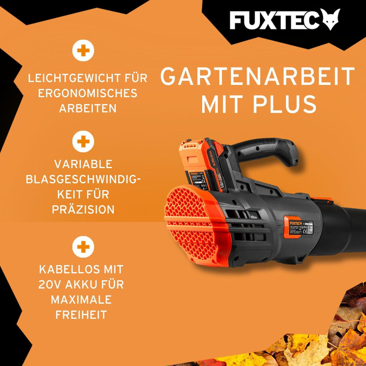FUXTEC 20V Akku-Laubbläser FX-E1LB20SET1 • 38 m/s • mit 4Ah Akku