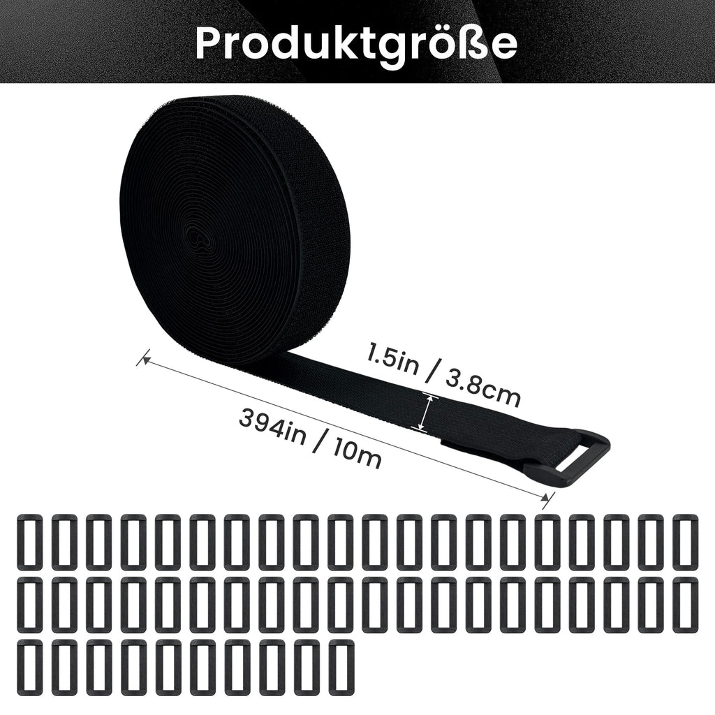 Klettband mit 50 Schnallen, 3,8cm x 10m Klett Kabelbinder