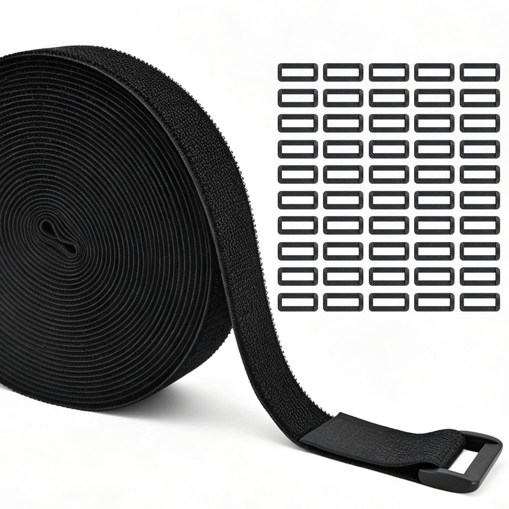 Klettband mit 50 Schnallen, 3,8cm x 10m Klett Kabelbinder